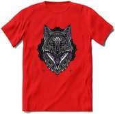 Vos - Dieren Mandala T-Shirt | Paars | Grappig Verjaardag Zentangle Dierenkop Cadeau Shirt | Dames - Heren - Unisex | Wildlife Tshirt Kleding Kado | - Rood - L