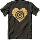 Valentijn Goud Hart T-Shirt | Grappig Valentijnsdag Cadeautje voor Hem en Haar | Dames - Heren - Unisex | Kleding Cadeau | - Donker Grijs - M