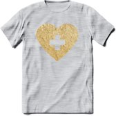 Valentijn Goud Hart T-Shirt | Grappig Valentijnsdag Cadeautje voor Hem en Haar | Dames - Heren - Unisex | Kleding Cadeau | - Licht Grijs - Gemaleerd - 3XL