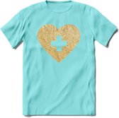 Valentijn Goud Hart T-Shirt | Grappig Valentijnsdag Cadeautje voor Hem en Haar | Dames - Heren - Unisex | Kleding Cadeau | - Licht Blauw - M