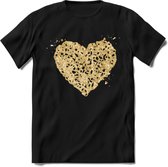 Valentijn Goud Hart T-Shirt | Grappig Valentijnsdag Cadeautje voor Hem en Haar | Dames - Heren - Unisex | Kleding Cadeau | - Zwart - XL