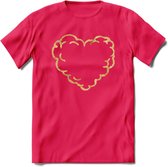 Valentijn Goud Hart T-Shirt | Grappig Valentijnsdag Cadeautje voor Hem en Haar | Dames - Heren - Unisex | Kleding Cadeau | - Roze - S