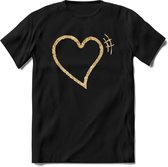 Valentijn Goud Hart T-Shirt | Grappig Valentijnsdag Cadeautje voor Hem en Haar | Dames - Heren - Unisex | Kleding Cadeau | - Zwart - S