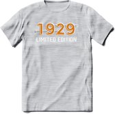 1929 Limited Edition T-Shirt | Goud - Zilver | Grappig Verjaardag en Feest Cadeau Shirt | Dames - Heren - Unisex | Tshirt Kleding Kado | - Licht Grijs - Gemaleerd - S