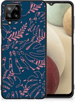 Silicone Back Cover Geschikt voor Samsung Galaxy A12 Telefoonhoesje met Zwarte rand Palm Leaves