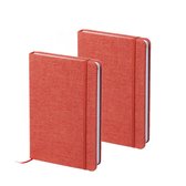 Set van 4x stuks schriften/notitieboekje rood met canvas kaft en elastiek 13 x 18 cm - 80x gelinieerde paginas - opschrijfboekjes