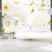 Fotobehangkoning - Behang - Vliesbehang - Fotobehang Witte Bloemen - White sigh - 300 x 210 cm