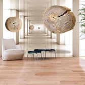 Zelfklevend fotobehang - Flying Discs of Wood.