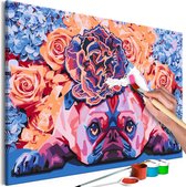 Doe-het-zelf op canvas schilderen - Floral Pug.