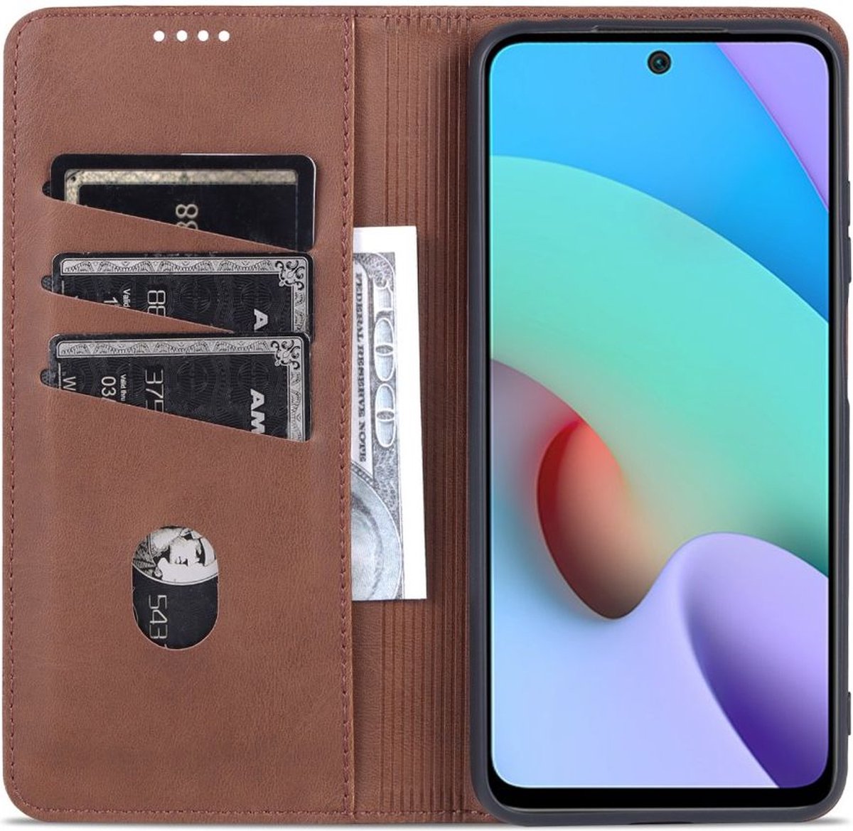 AZNS Xiaomi Redmi 10 Hoesje Portemonnee Book Case Kunstleer Coffee