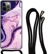 Coque avec cordon iPhone 12 Pro - Imprimé marbré - Glitter - Chic - Siliconen - Bandoulière - Coque arrière avec cordon - Coque pour téléphone avec cordon - Coque avec corde