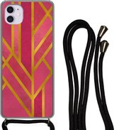 Coque avec cordon iPhone 12 - Goud - Rose - Géométrique - Siliconen - Bandoulière - Coque arrière avec cordon - Coque pour téléphone avec cordon - Coque avec corde