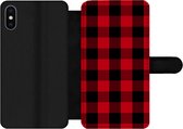 Bookcase Geschikt voor iPhone X telefoonhoesje - Plaid - Zwart - Rood - Met vakjes - Wallet case met magneetsluiting