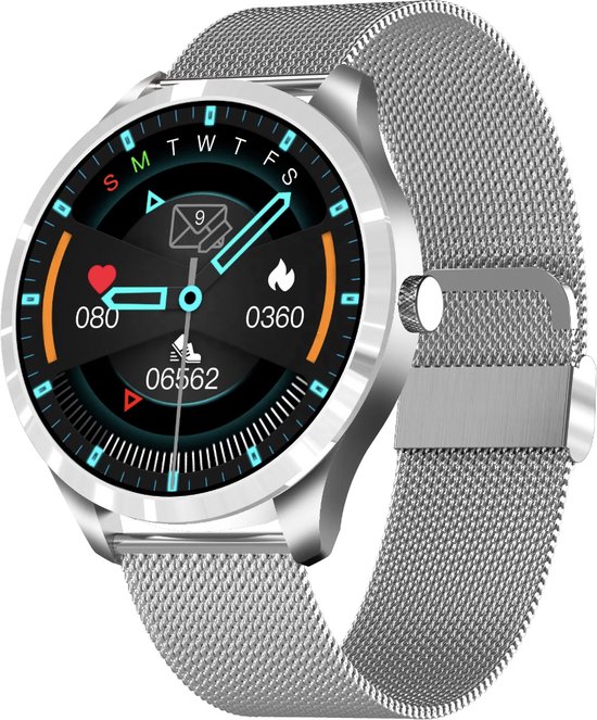 Sekonda Flex Damessmartwatch met hartslag- en slaapmonitor, dagelijkse activiteit, sport, muziek, weer- en berichtfuncties, zilveren kast met siliconen band, 42 mm, Zilver/Roze, Standard, Smart