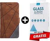 Bookcase Hoesje Patroon Met Pasjeshouder iPhone 6 Plus/6s Plus Bruin - Gratis Screen Protector - Telefoonhoesje - Smartphonehoesje