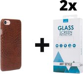 Backcover Slangenprint Fashion Hoesje iPhone 6/6s Bruin - 2x Gratis Screen Protector - Telefoonhoesje - Smartphonehoesje