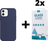 Siliconen Backcover Hoesje iPhone 12 Blauw - 2x Gratis Screen Protector - Telefoonhoesje - Smartphonehoesje