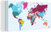 Canvas Wereldkaart - 40x20 - Wanddecoratie Wereldkaart - Trendy - Kleurrijk