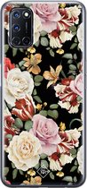 Casimoda® hoesje - Geschikt voor Oppo A72 - Bloemen flowerpower - Siliconen/TPU - Zwart