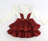 Bucalemun Baby Rok set - Bordeaux Rood - maat 68 - 6 mnd - Romper - Druk Knopen - Feest kleding - Boxpakje - Lange mouwen - Set van 2 - Ribstof - vlinder knoopjes