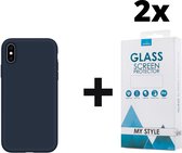Siliconen Backcover Hoesje iPhone XS Blauw - 2x Gratis Screen Protector - Telefoonhoesje - Smartphonehoesje