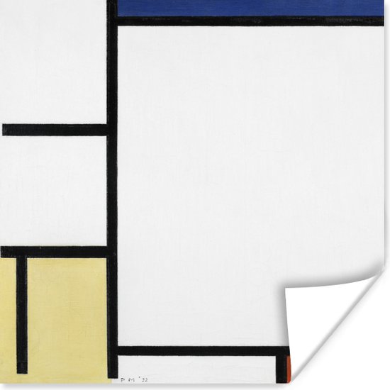 Foto: Poster compositie met blauw geel zwart en rood piet mondriaan 50x50 cm