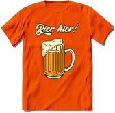 Bier Hier! T-Shirt | Bier Kleding | Feest | Drank | Grappig Verjaardag Cadeau | - Oranje - L