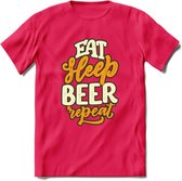 Eat Sleep Beer Repeat T-Shirt | Bier Kleding | Feest | Drank | Grappig Verjaardag Cadeau | - Roze - XXL