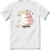 Lovebirds - Valentijn T-Shirt | Grappig Valentijnsdag Cadeautje voor Hem en Haar | Dames - Heren - Unisex | Kleding Cadeau | - Wit - XXL
