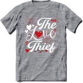 The Love Thief - Valentijn T-Shirt | Grappig Valentijnsdag Cadeautje voor Hem en Haar | Dames - Heren - Unisex | Kleding Cadeau | - Donker Grijs - Gemaleerd - S