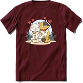 Knuffel kat Valentijn T-Shirt | Grappig Valentijnsdag Cadeautje voor Hem en Haar | Dames - Heren - Unisex | Kleding Cadeau | - Burgundy - M