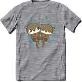 Love Otters - Valentijn T-Shirt | Grappig Valentijnsdag Cadeautje voor Hem en Haar | Dames - Heren - Unisex | Kleding Cadeau | - Donker Grijs - Gemaleerd - S