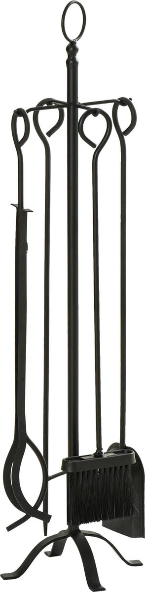 Outsunny Fireplace Tools Set Metaal 20L x 20B x 82,5H cm Zwart