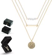 Luxore Collier Triple Doré - Femmes & Dames - Coffret Cadeau - Perles - Cadeau de la Saint-Valentin