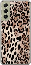 Samsung S21 FE hoesje siliconen - Luipaard print bruin | Samsung Galaxy S21 FE case | Bruin/beige | TPU backcover transparant