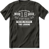 15 Jaar Legend T-Shirt | Zilver - Wit | Grappig Verjaardag en Feest Cadeau | Dames - Heren - Unisex | Kleding Kado | - Donker Grijs - M