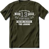13 Jaar Legend T-Shirt | Zilver - Wit | Grappig Verjaardag en Feest Cadeau | Dames - Heren - Unisex | Kleding Kado | - Leger Groen - L