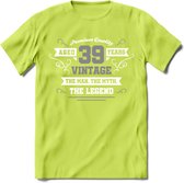 39 Jaar Legend T-Shirt | Zilver - Wit | Grappig Verjaardag en Feest Cadeau | Dames - Heren - Unisex | Kleding Kado | - Groen - XL