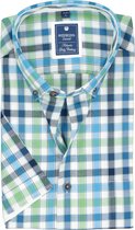 Redmond regular fit overhemd - korte mouw - Oxford - blauw - wit en groen geruit - Strijkvriendelijk - Boordmaat: 47/48