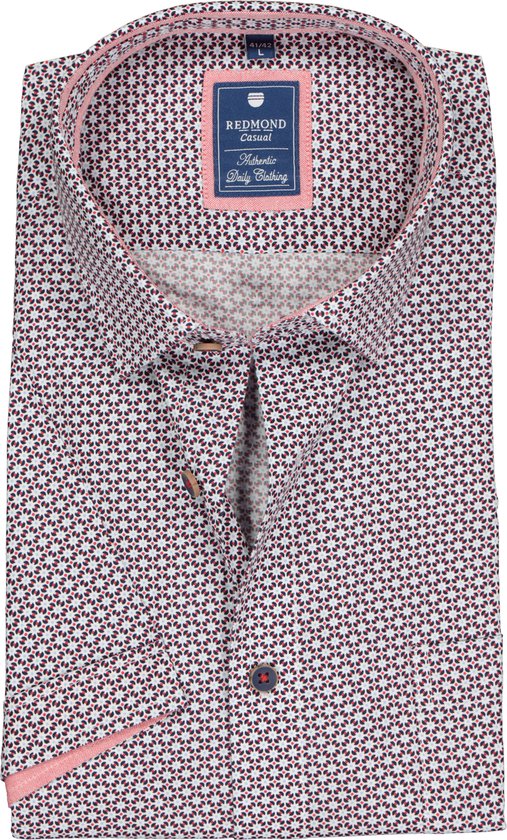 Chemise coupe classique Redmond - manches courtes - motif popeline - bleu et rouge avec blanc - Repassage facile - Taille planche : 39/40