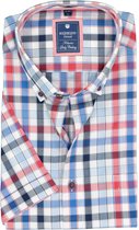 Redmond regular fit overhemd - korte mouw - Oxford - blauw - wit en rood geruit - Strijkvriendelijk - Boordmaat: 47/48
