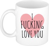 I fucking love you cadeau koffiemok / theebeker wit met hartje - Valentijnsdag - valentijn cadeautje voor hem en haar