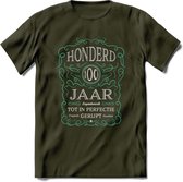 100 Jaar Legendarisch Gerijpt T-Shirt | Aqua - Grijs | Grappig Verjaardag en Feest Cadeau Shirt | Dames - Heren - Unisex | Tshirt Kleding Kado | - Leger Groen - XL