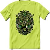 Wolf - Dieren Mandala T-Shirt | Groen | Grappig Verjaardag Zentangle Dierenkop Cadeau Shirt | Dames - Heren - Unisex | Wildlife Tshirt Kleding Kado | - Groen - XXL