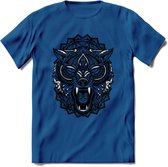 Wolf - Dieren Mandala T-Shirt | Donkerblauw | Grappig Verjaardag Zentangle Dierenkop Cadeau Shirt | Dames - Heren - Unisex | Wildlife Tshirt Kleding Kado | - Donker Blauw - L