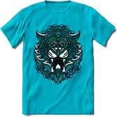 Tijger - Dieren Mandala T-Shirt | Groen | Grappig Verjaardag Zentangle Dierenkop Cadeau Shirt | Dames - Heren - Unisex | Wildlife Tshirt Kleding Kado | - Blauw - 3XL