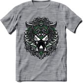 Tijger - Dieren Mandala T-Shirt | Groen | Grappig Verjaardag Zentangle Dierenkop Cadeau Shirt | Dames - Heren - Unisex | Wildlife Tshirt Kleding Kado | - Donker Grijs - Gemaleerd -