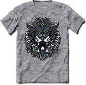 Tijger - Dieren Mandala T-Shirt | Blauw | Grappig Verjaardag Zentangle Dierenkop Cadeau Shirt | Dames - Heren - Unisex | Wildlife Tshirt Kleding Kado | - Donker Grijs - Gemaleerd -