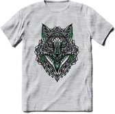 Vos - Dieren Mandala T-Shirt | Groen | Grappig Verjaardag Zentangle Dierenkop Cadeau Shirt | Dames - Heren - Unisex | Wildlife Tshirt Kleding Kado | - Licht Grijs - Gemaleerd - XXL