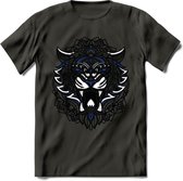 Tijger - Dieren Mandala T-Shirt | Donkerblauw | Grappig Verjaardag Zentangle Dierenkop Cadeau Shirt | Dames - Heren - Unisex | Wildlife Tshirt Kleding Kado | - Donker Grijs - L
